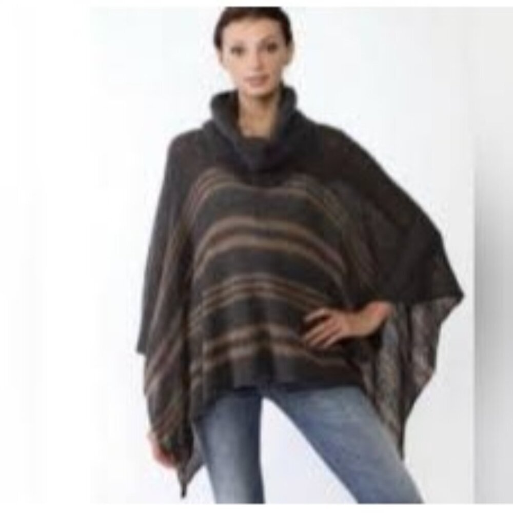 Anthropologie Wooden Ships Paola Buendia Cowl Neck Poncho Sweater Black Size S/M - Picture 1 of 8